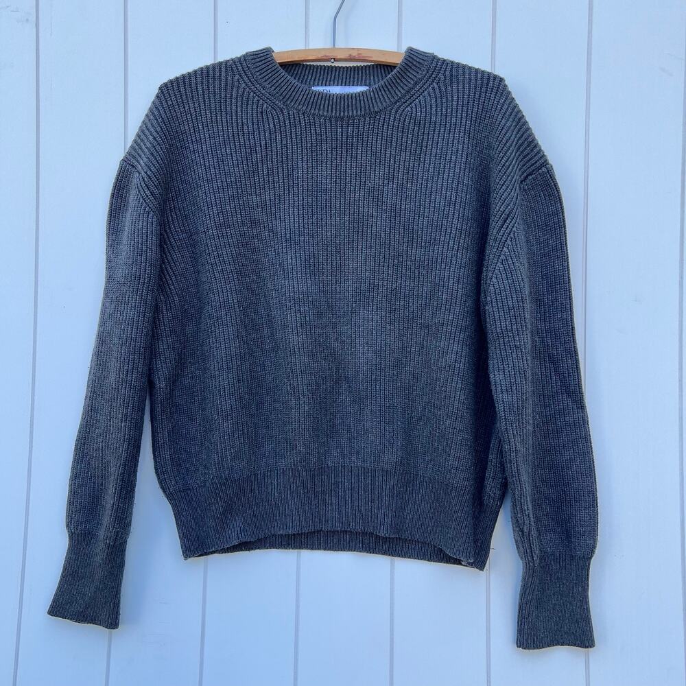 Zara Cotton knit sweater size medium charcoal gray